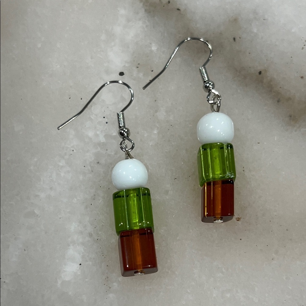 Artisan Glass Green and Brown Beaded Handmade Earrings